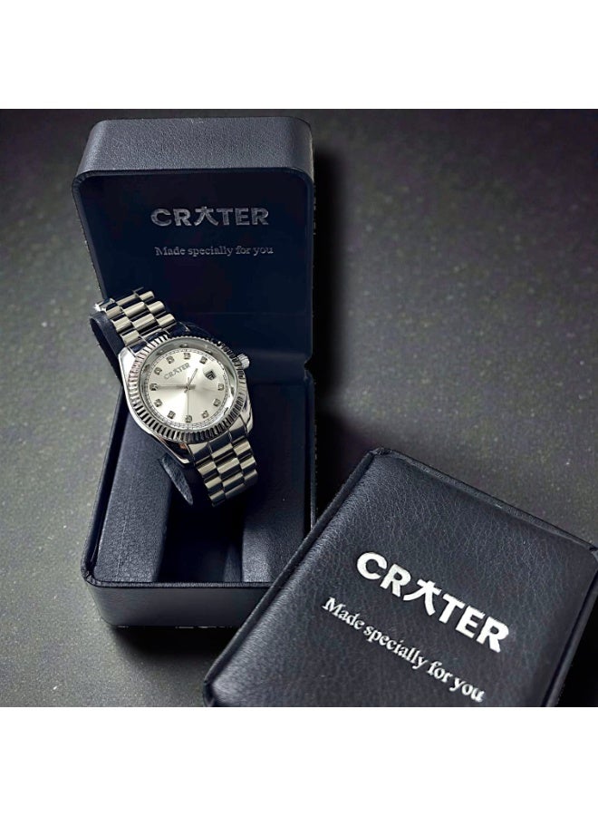 كريتر  ساعة كريتر (CRATER) للرجال – تصميم ملكي فاخر من الستانلس ستيل، مينا كلاسيكي مع عرض التاريخ، مقاومة للماء – تشمل علبة الماركة (فضي /فضي ). - Image 4